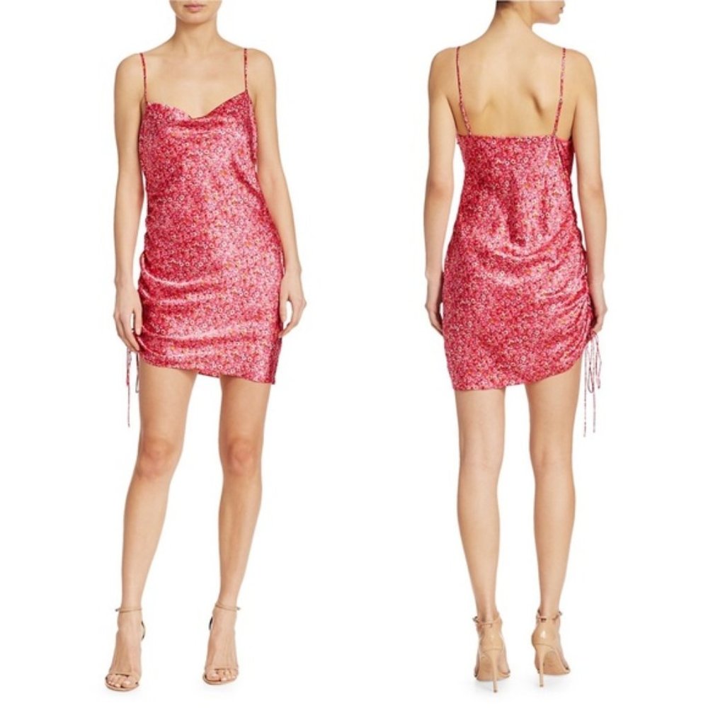 NWT Cinq A Sept Astrid Ditsy 100% Silk Ruched Slip Dress Floral 10